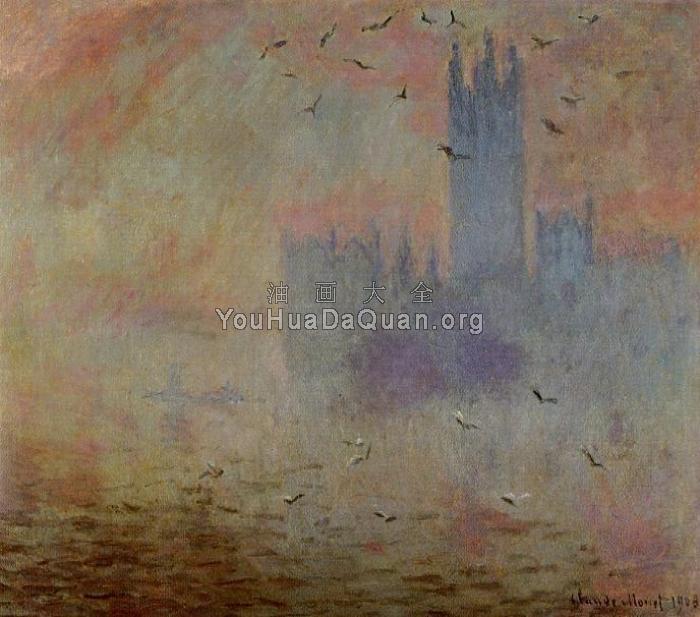 Houses of Parliament, Seagulls - 克劳德·莫奈